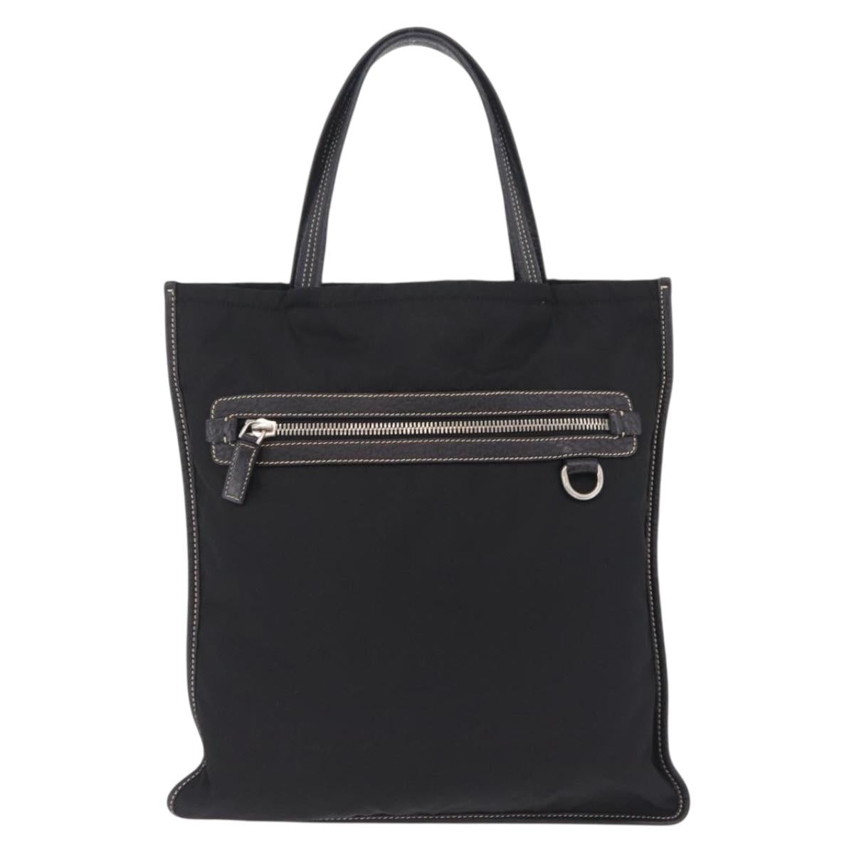 PRADA Tote Bag Nylon Leather Black Silver Auth am12735A