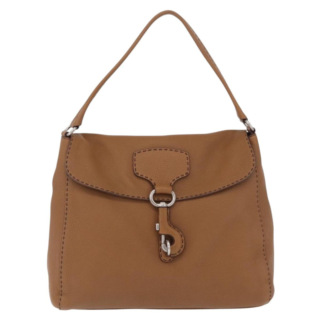 PRADA Shoulder Bag Leather Brown Silver Auth am12821V