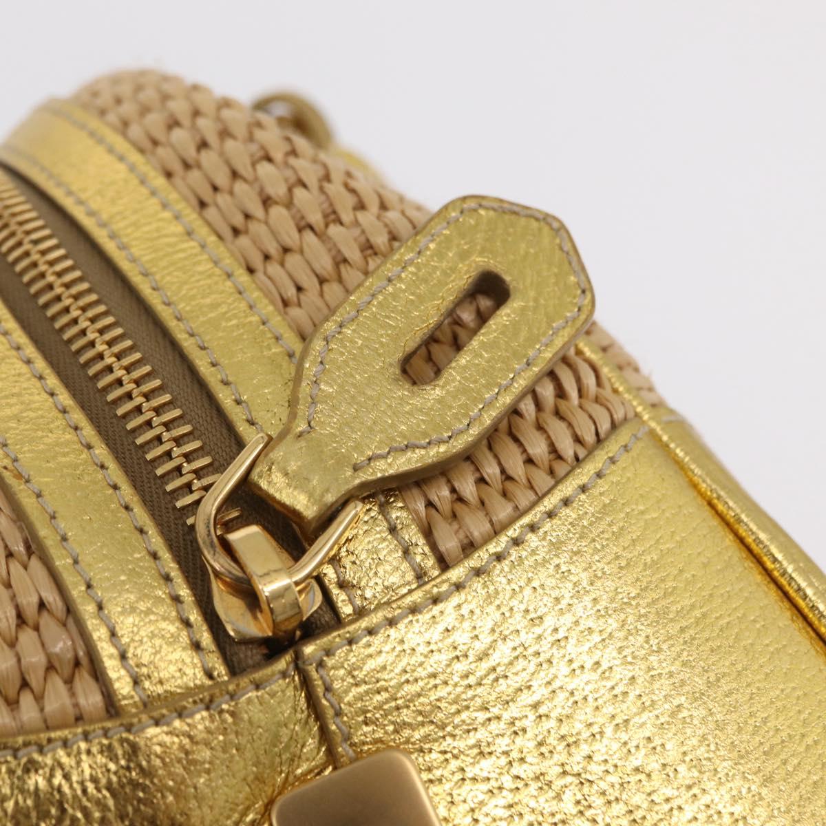 PRADA Chain Hand Bag Raffia Beige Gold Tone BL0352 Auth am12833M