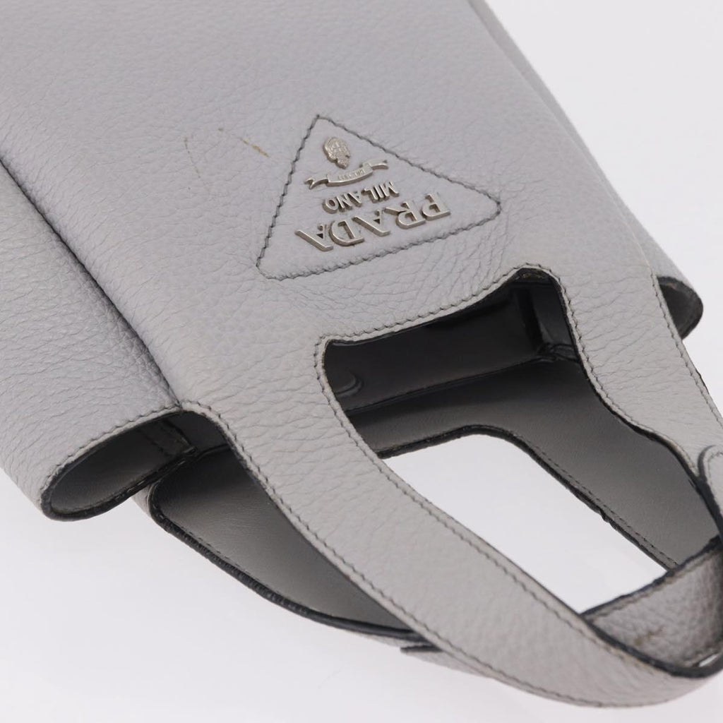 PRADA Vittelodanoy Hand Bag Leather Gray Silver Auth am12842A