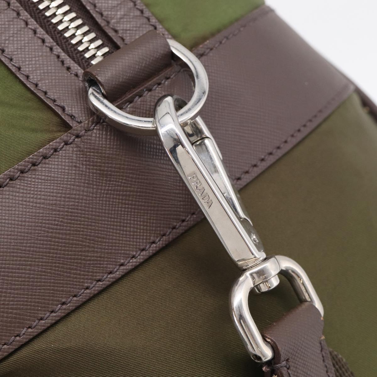 PRADA Boston Bag Nylon Khaki Silver Auth am12844A