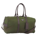 PRADA Boston Bag Nylon Khaki Silver Auth am12844A