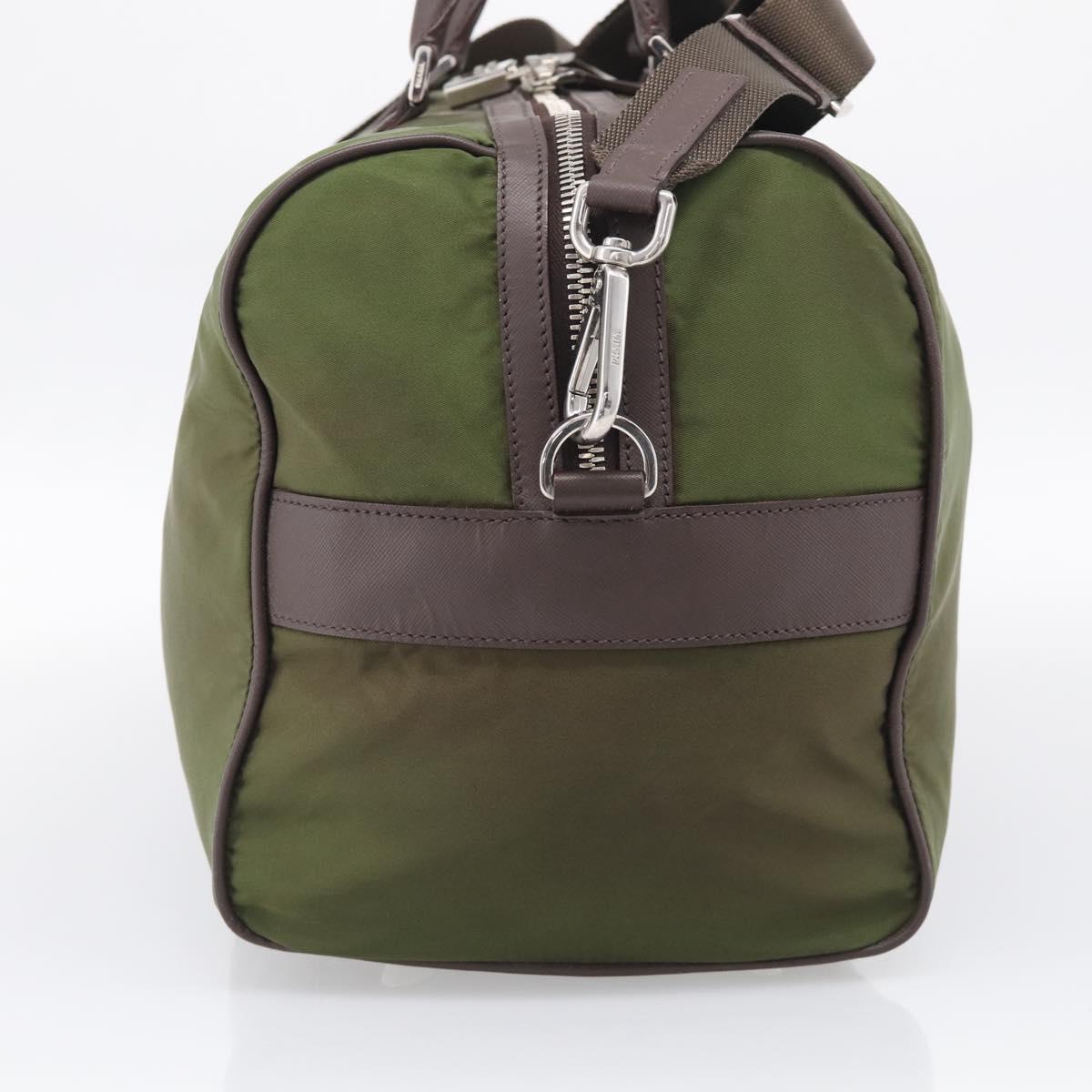 PRADA Boston Bag Nylon Khaki Silver Auth am12844A