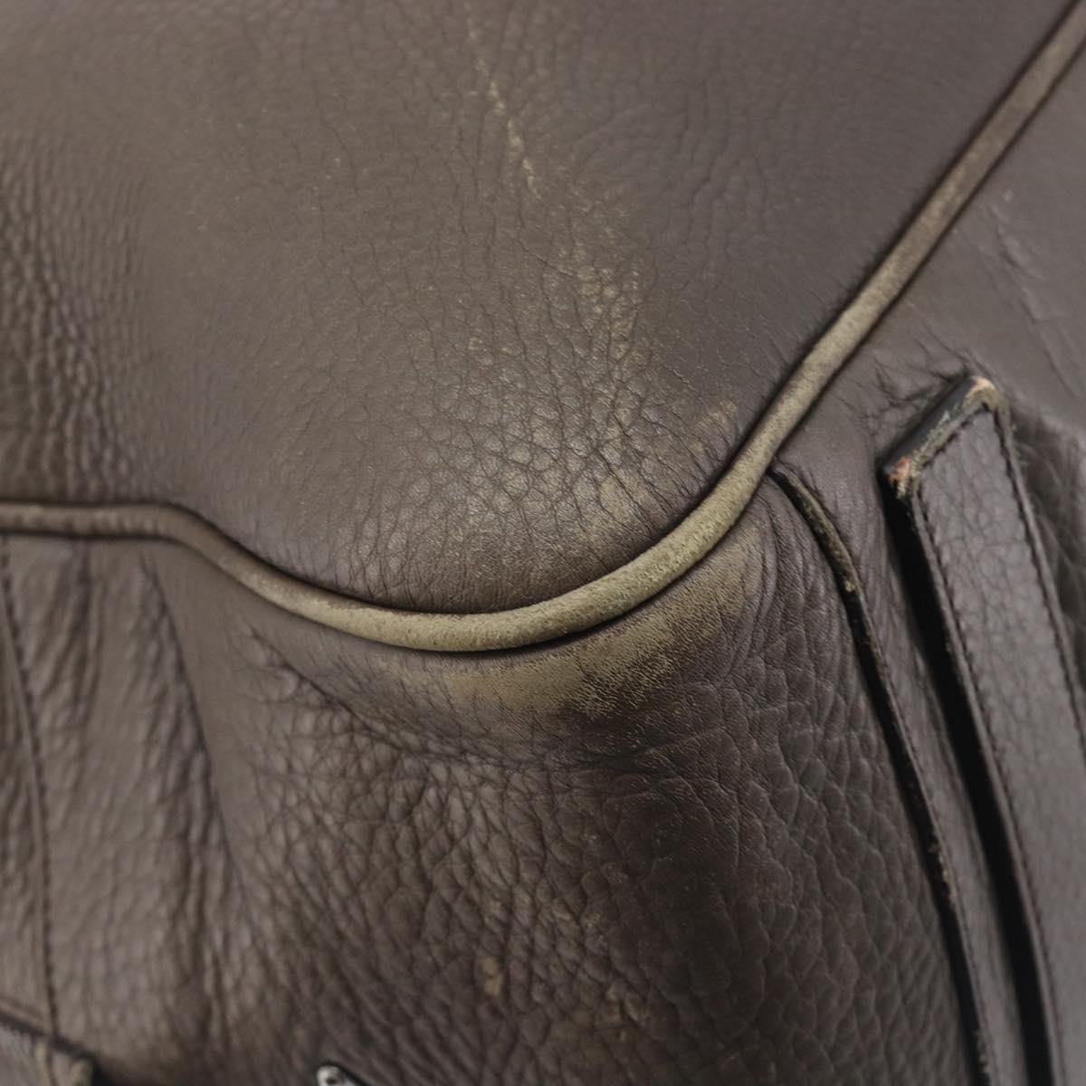 PRADA Boston Bag Leather Gray Silver Auth am12847