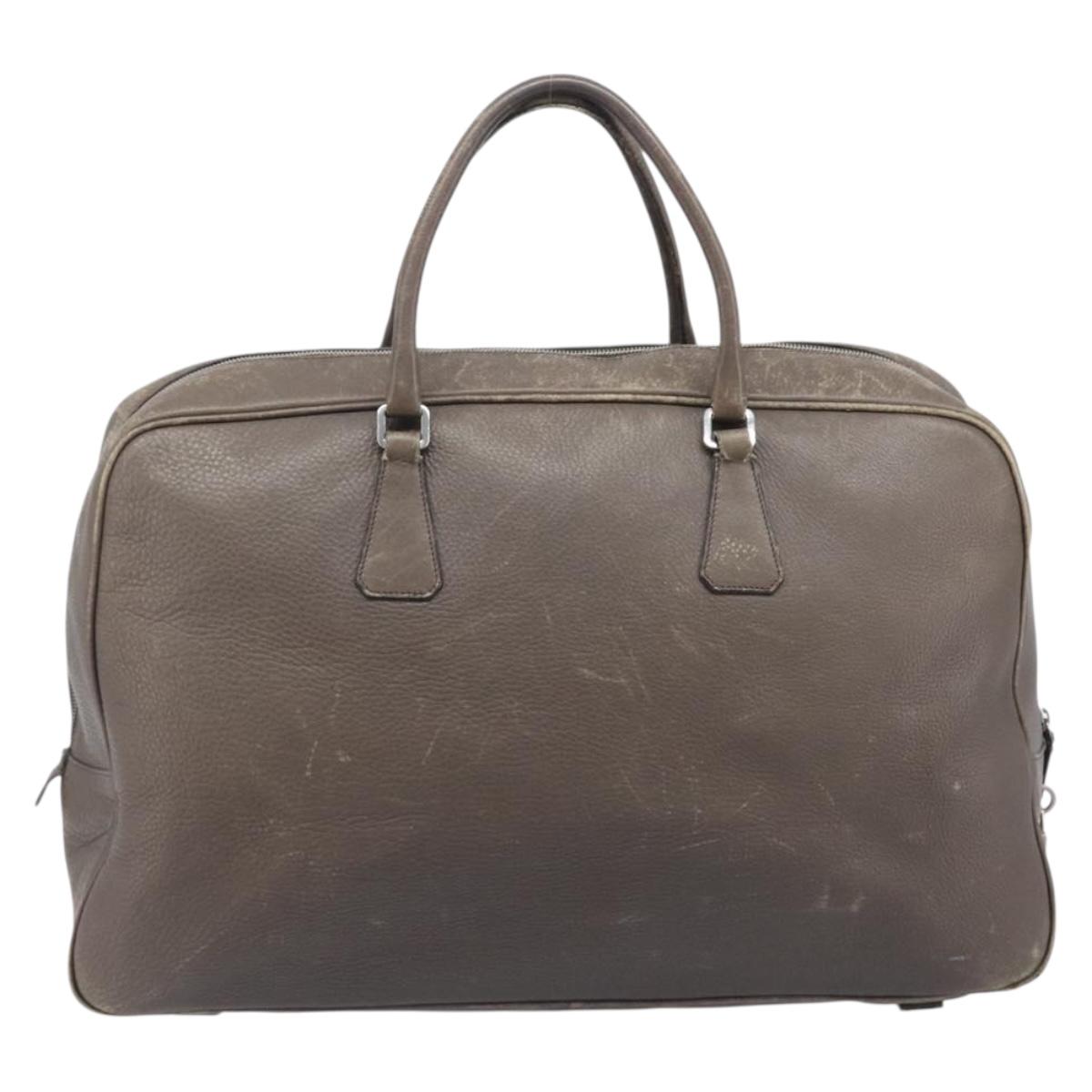 PRADA Boston Bag Leather Gray Silver Auth am12847