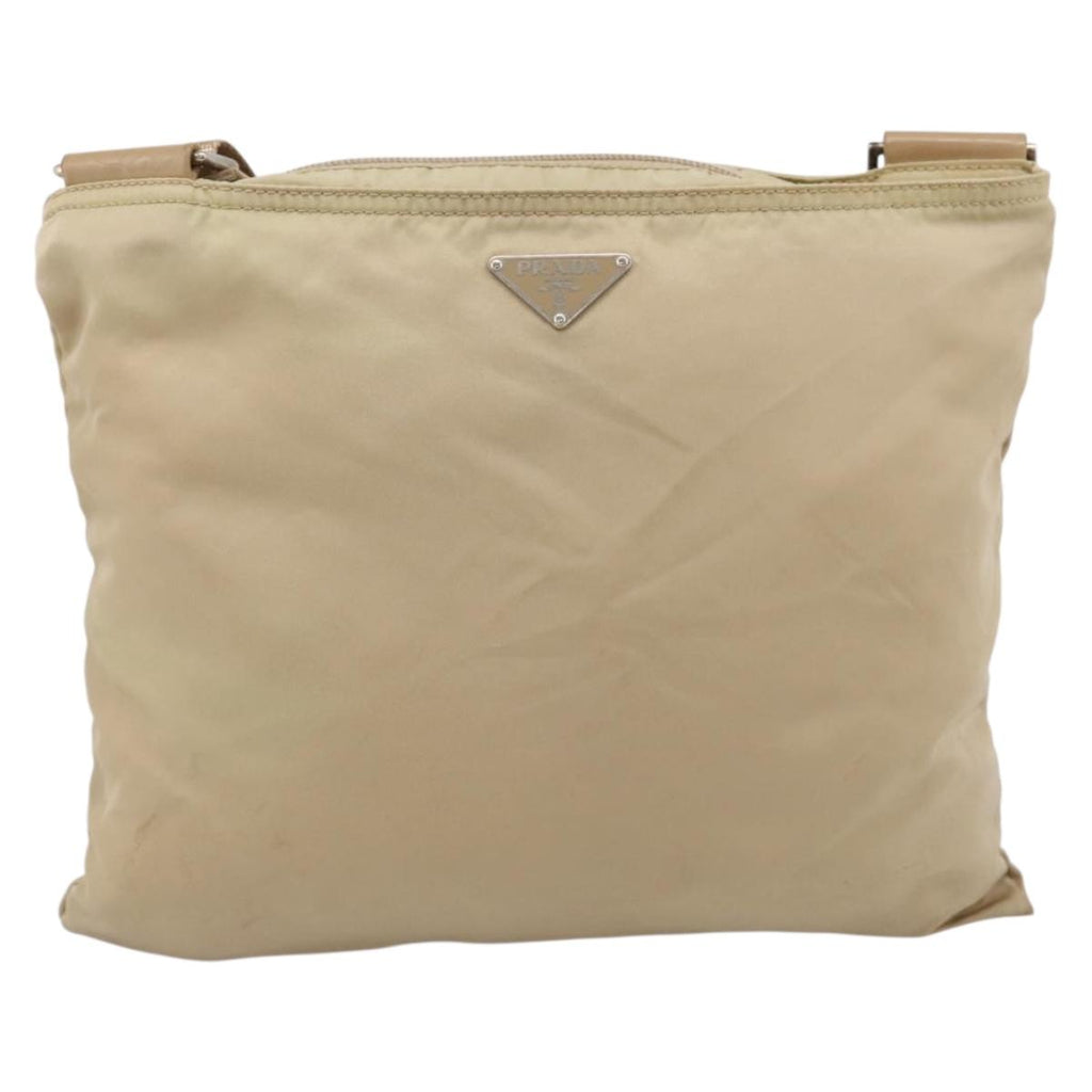 PRADA Shoulder Bag Nylon Beige Silver Auth ar14195