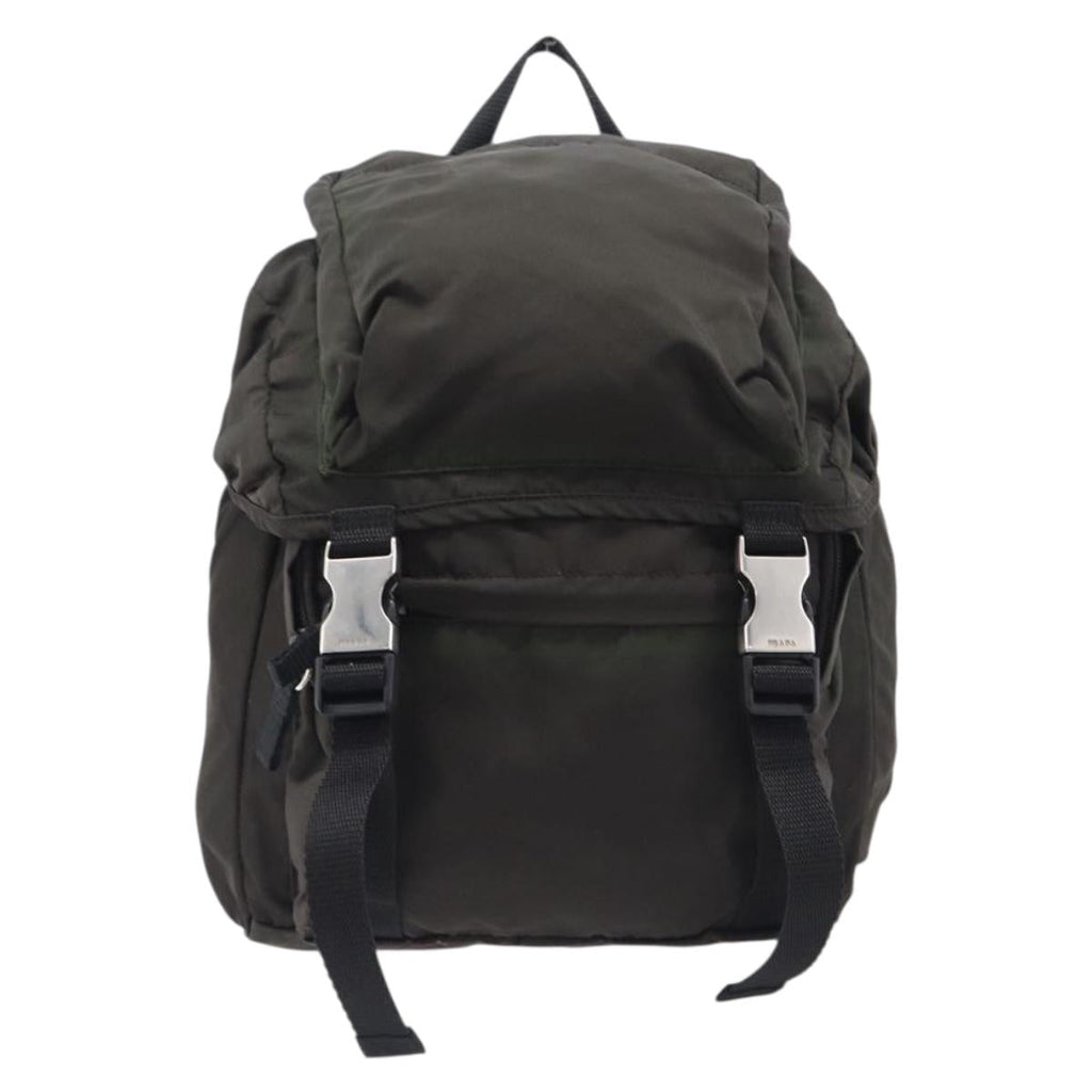 PRADA Backpack Nylon Khaki Silver Auth ar14290