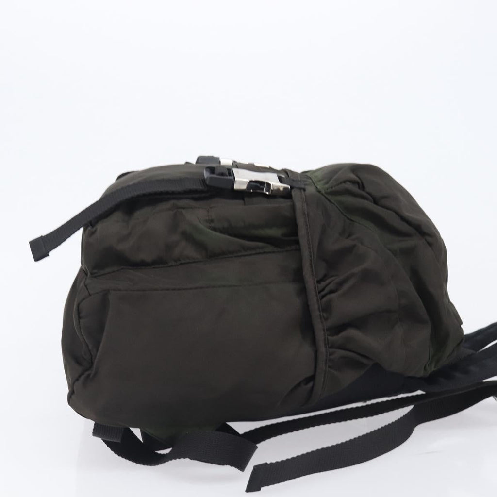 PRADA Backpack Nylon Khaki Silver Auth ar14290