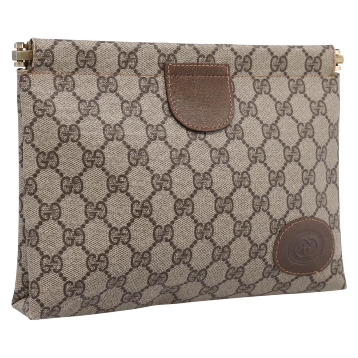 GUCCI GG Supreme Clutch Bag PVC Beige Gold 67 039 5229 Auth ar14346