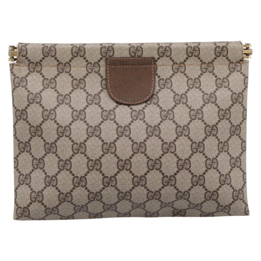 GUCCI GG Supreme Clutch Bag PVC Beige Gold 67 039 5229 Auth ar14346
