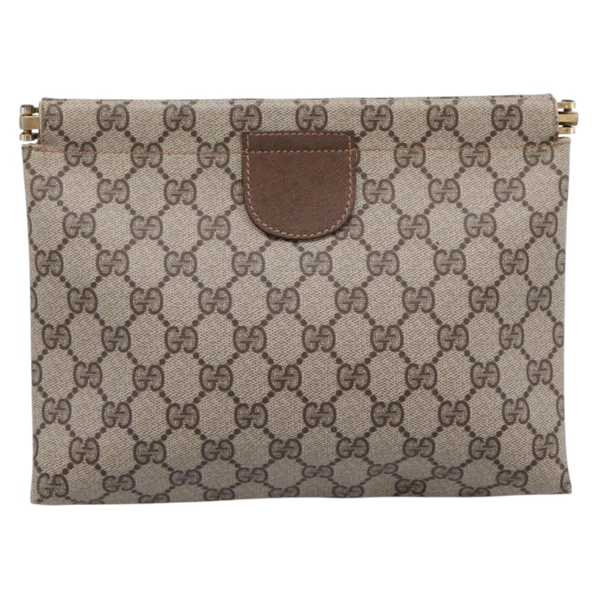 GUCCI GG Supreme Clutch Bag PVC Beige Gold 67 039 5229 Auth ar14346
