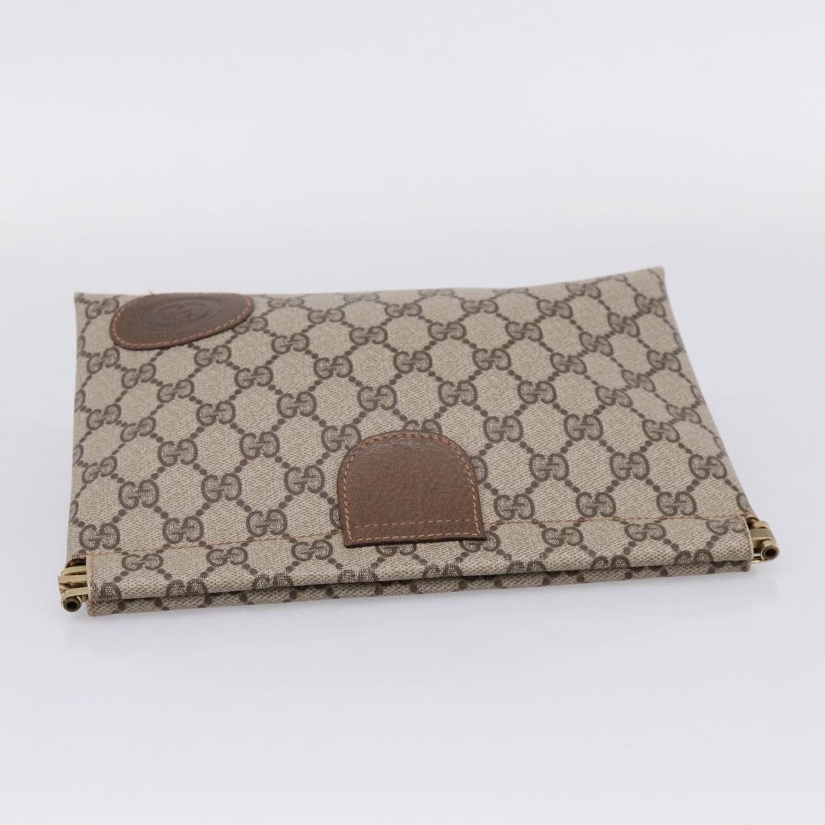GUCCI GG Supreme Clutch Bag PVC Beige Gold 67 039 5229 Auth ar14346