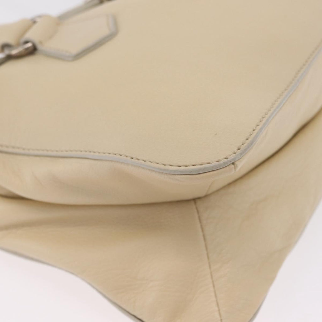 PRADA Tote Bag Leather Ivory Silver Auth ar14347