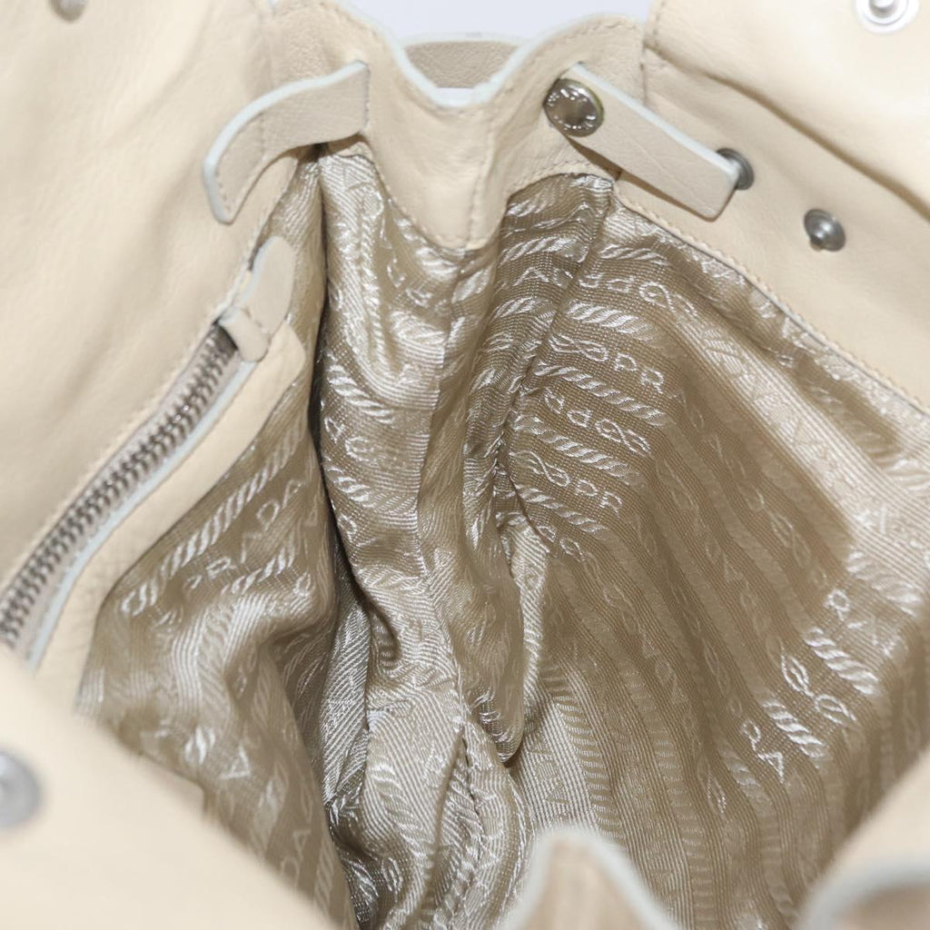 PRADA Tote Bag Leather Ivory Silver Auth ar14347