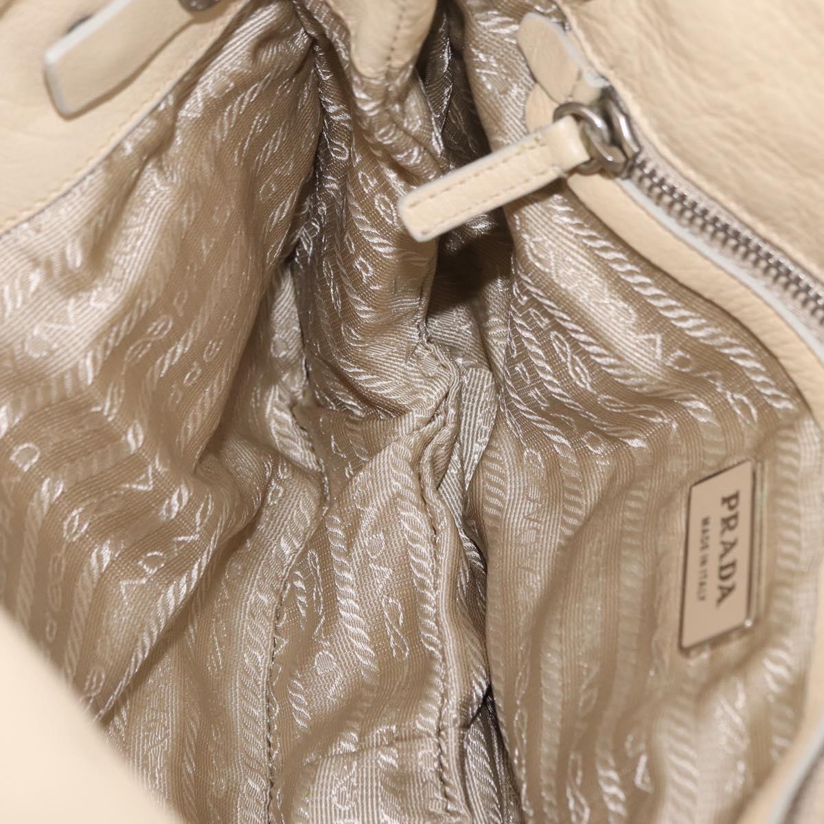 PRADA Tote Bag Leather Ivory Silver Auth ar14347
