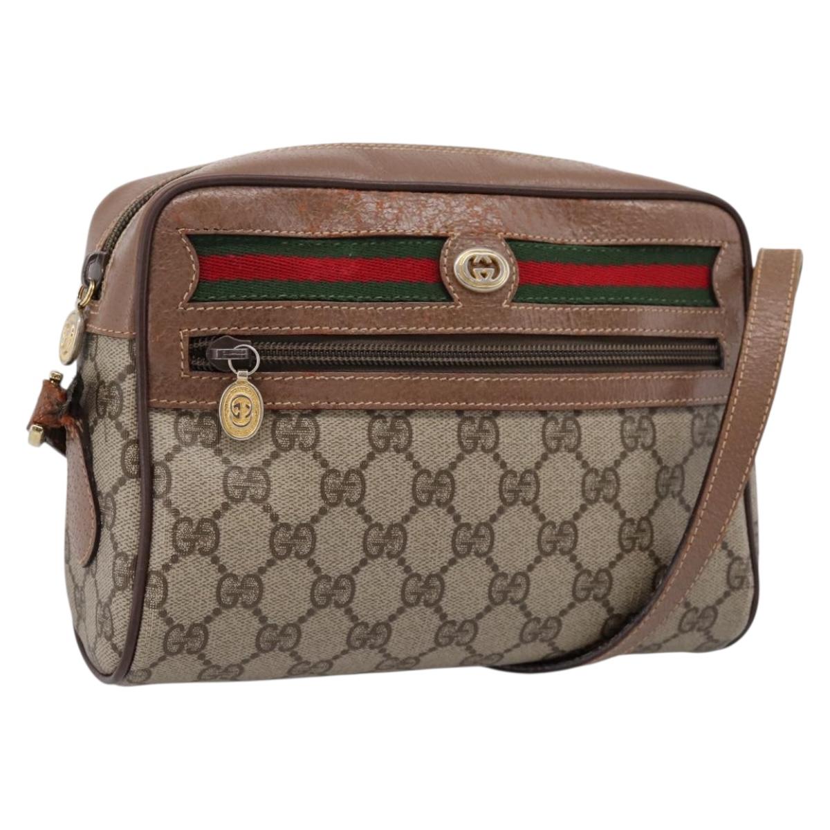GUCCI GG Supreme Web Sherry Line Bag PVC Beige Gold 001 44 6655 Auth ar14362