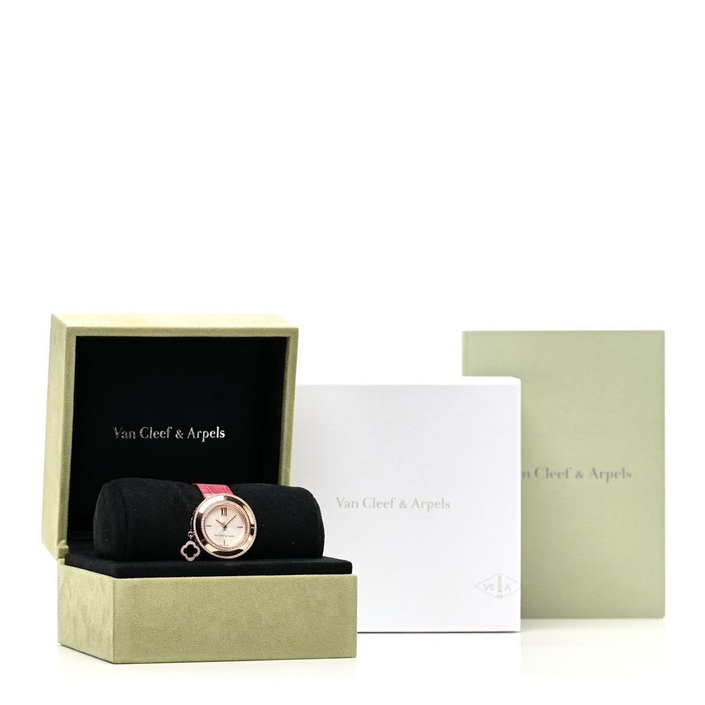 18K Rose Gold Alligator Diamond Bezel 32mm Charms Quartz Watch