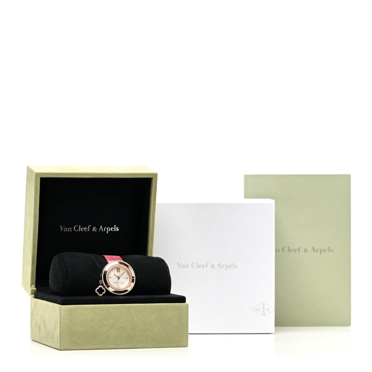 18K Rose Gold Alligator Diamond Bezel 32mm Charms Quartz Watch