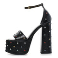 Calfskin Studded Fame Platform Sandals 38 Black