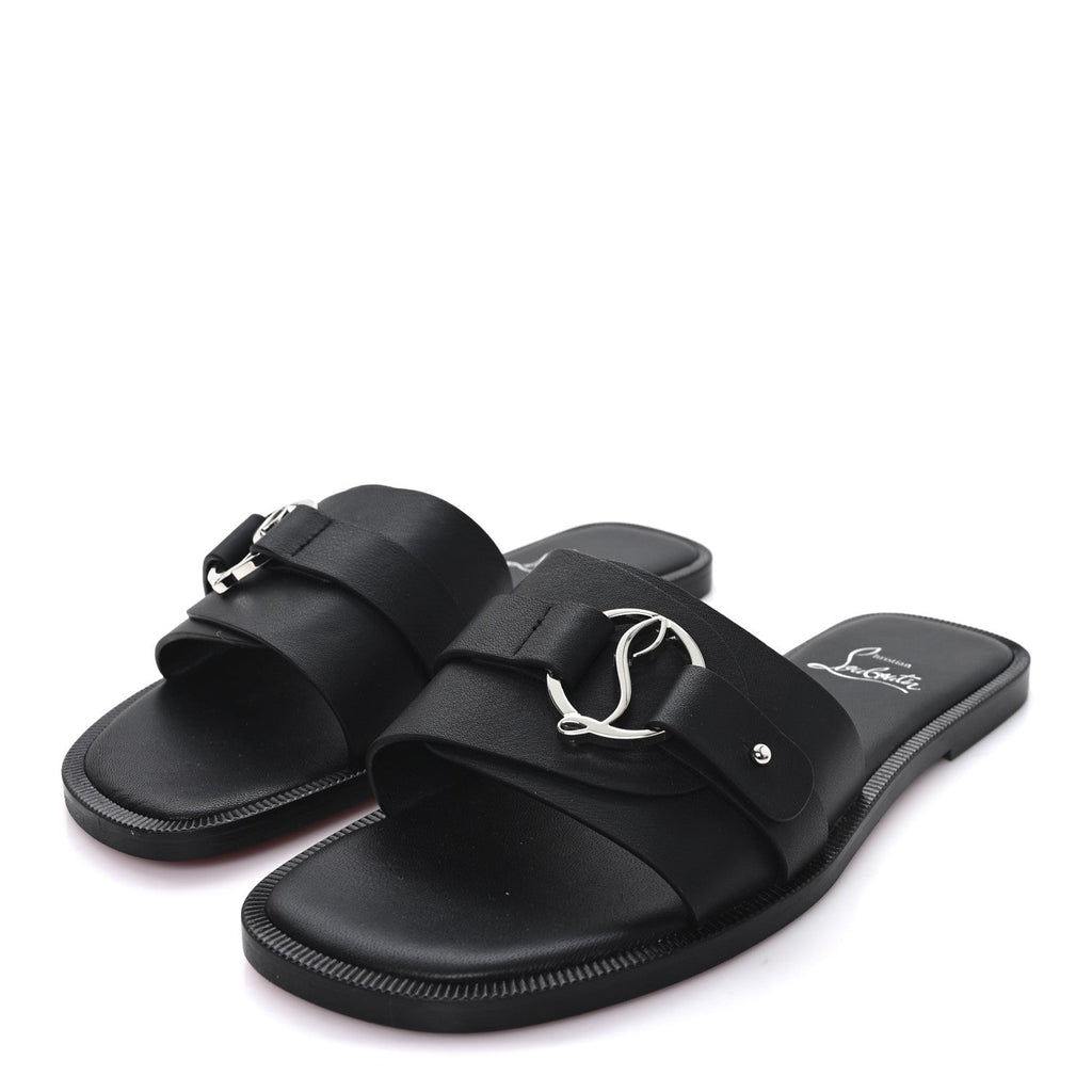 Calfskin Her In Roma Flat Slides 37.5 Black