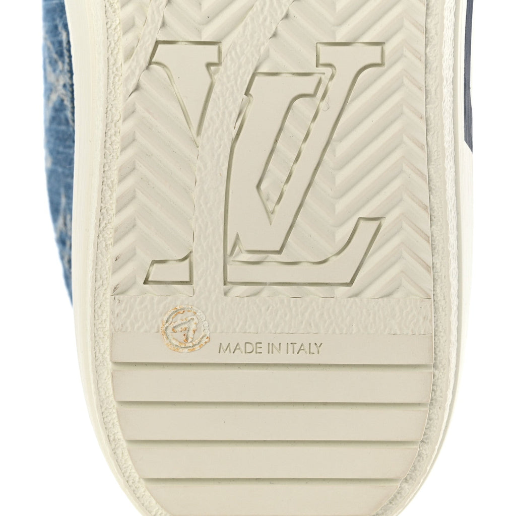 Calfskin Monogram Denim Womens Charlie Sneakers 40 White Blue