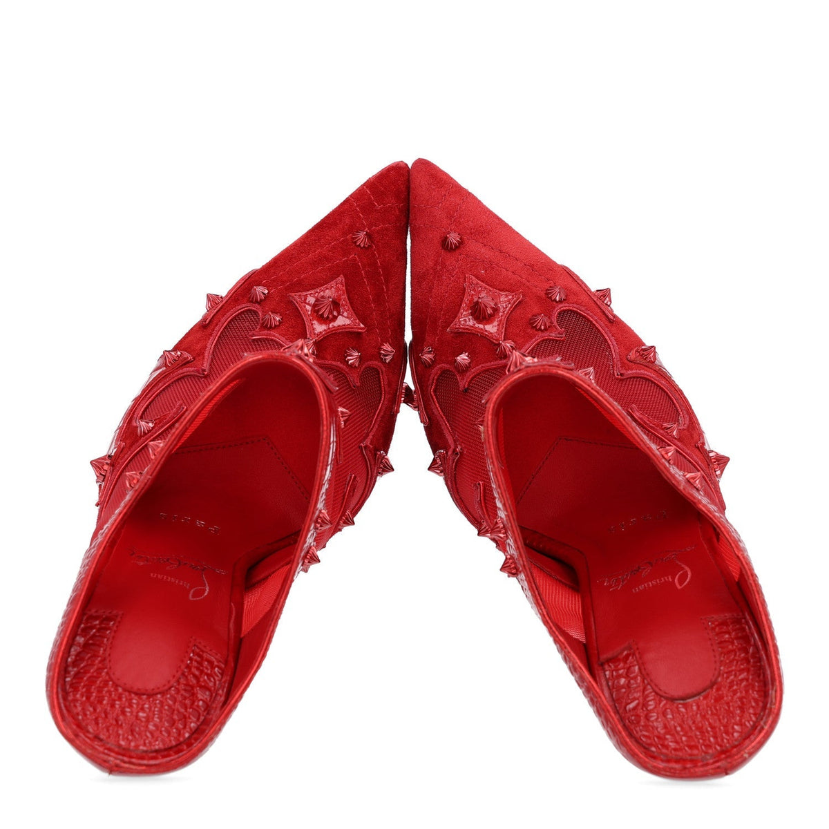 Embossed Alligator Veau Velours Mesh Studded Mulatiag 100 Pumps 37 Loubi