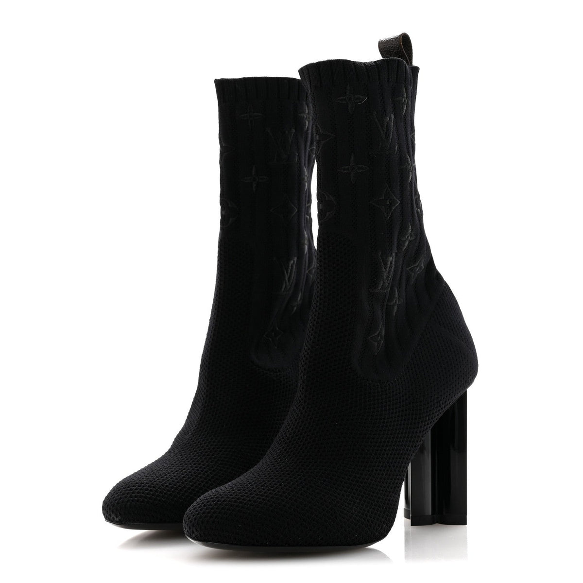 Monogram Stretch Fabric Silhouette Ankle Boots 38 Black