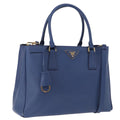 PRADA Hand Bag Safiano Leather 2way Blue Gold Auth BA15150V