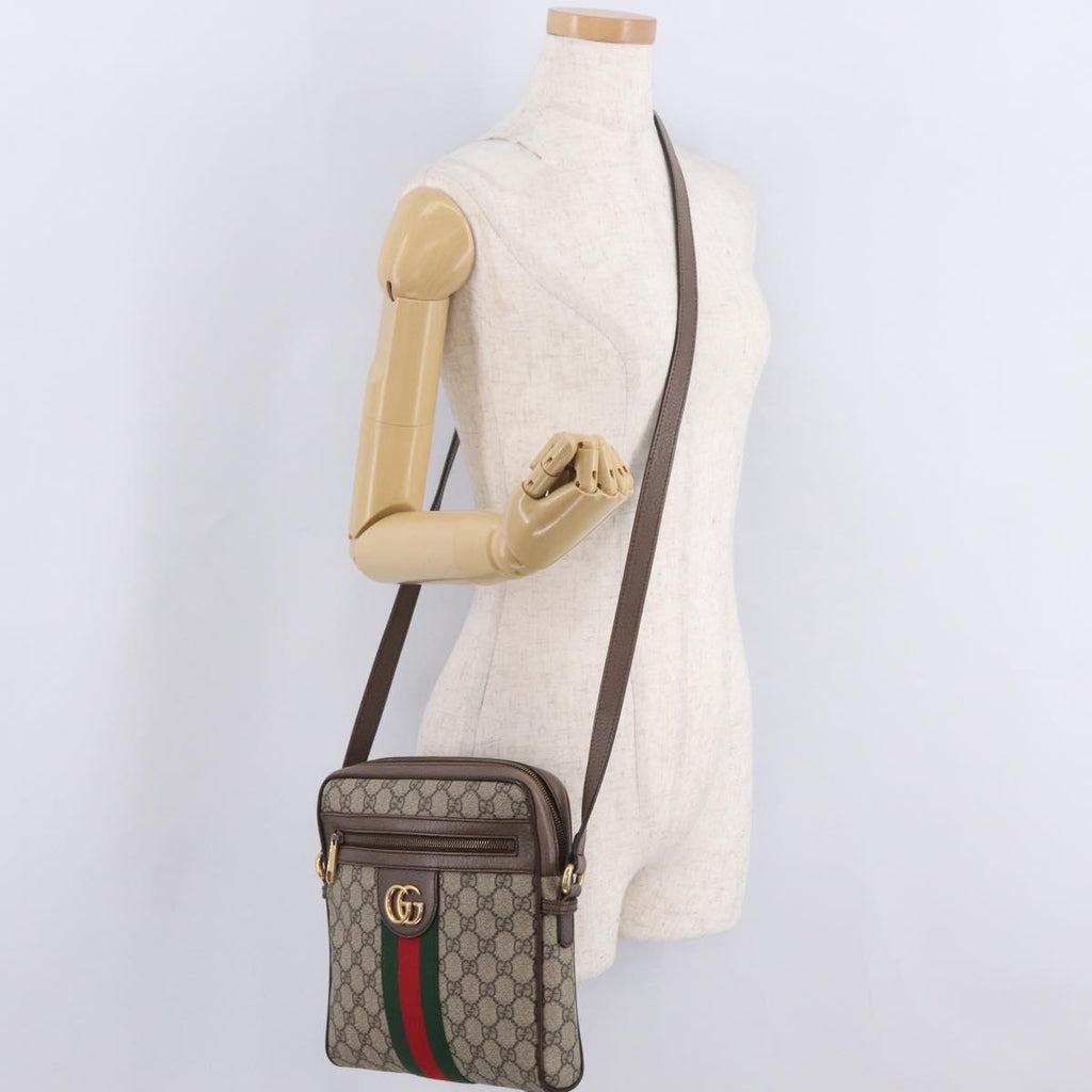 GUCCI GG Supreme Web Sherry Line Bag PVC Beige Gold 547926 Auth BA15831V
