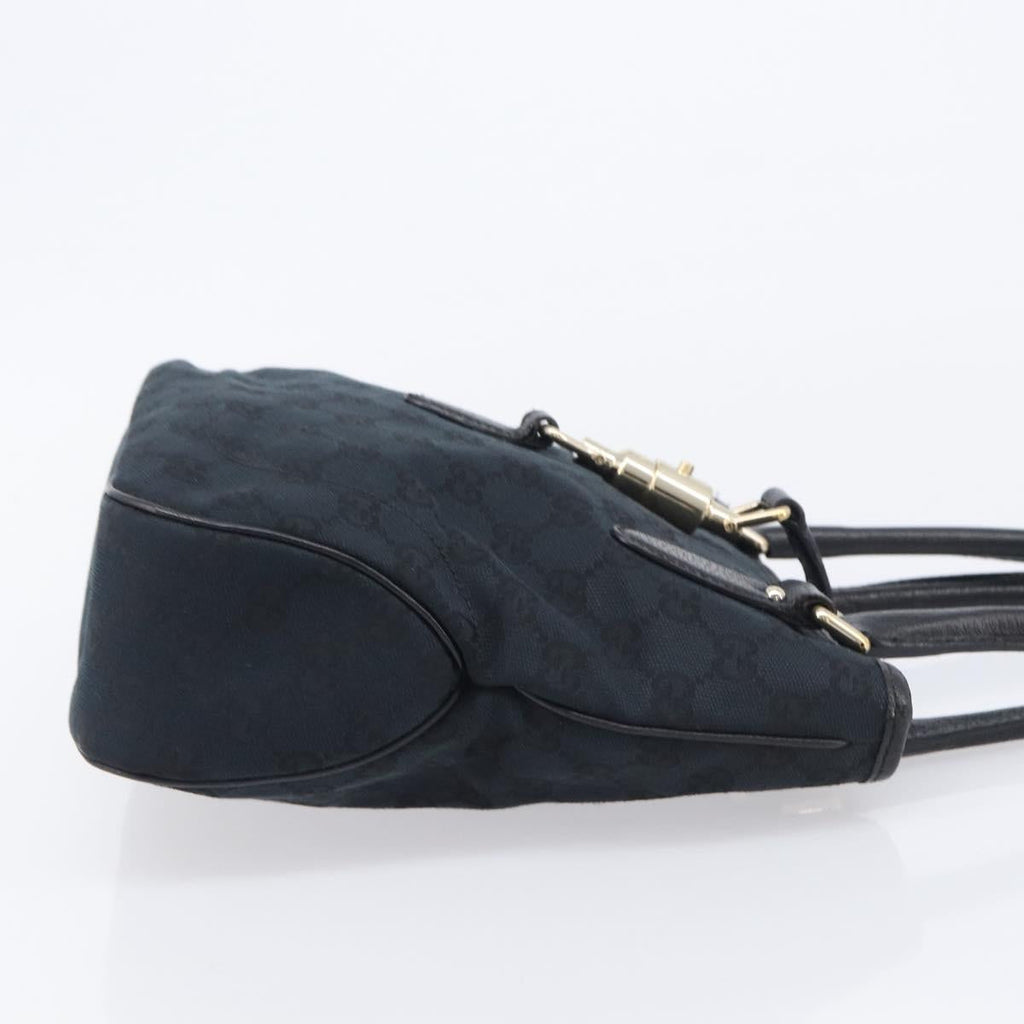 GUCCI GG Canvas Jackie Hand Bag Black Gold 145817 Auth BA15843V