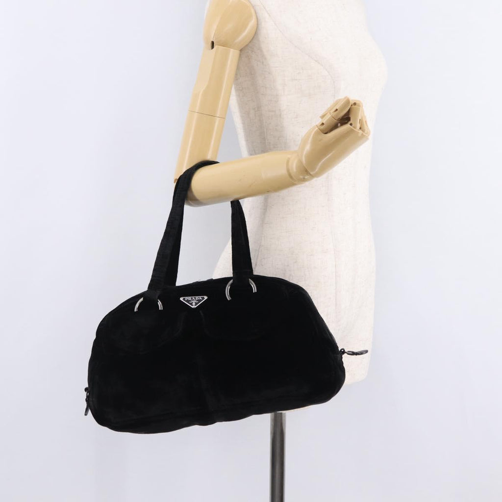 PRADA Hand Bag Velor Black Silver Auth BA15923V