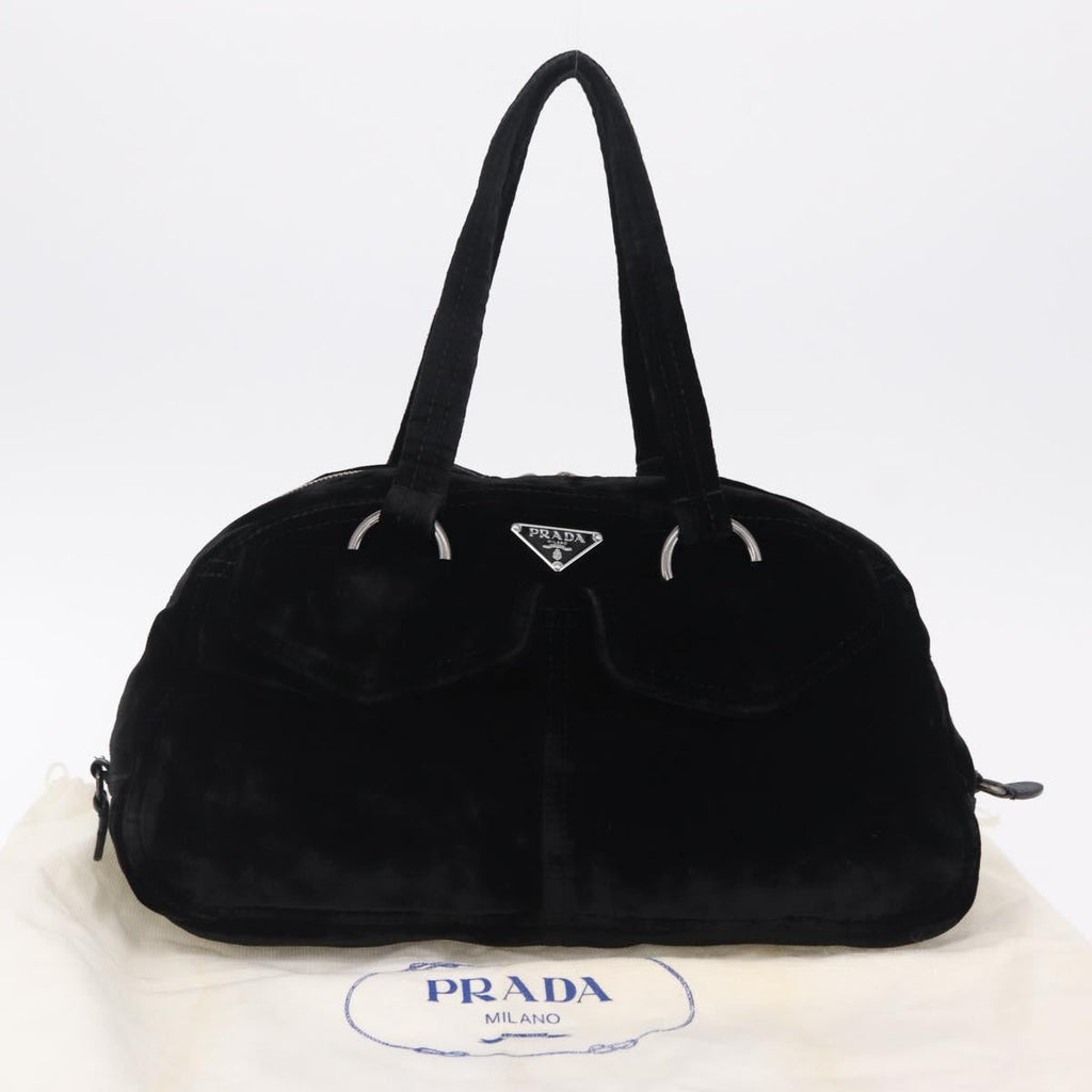PRADA Hand Bag Velor Black Silver Auth BA15923V