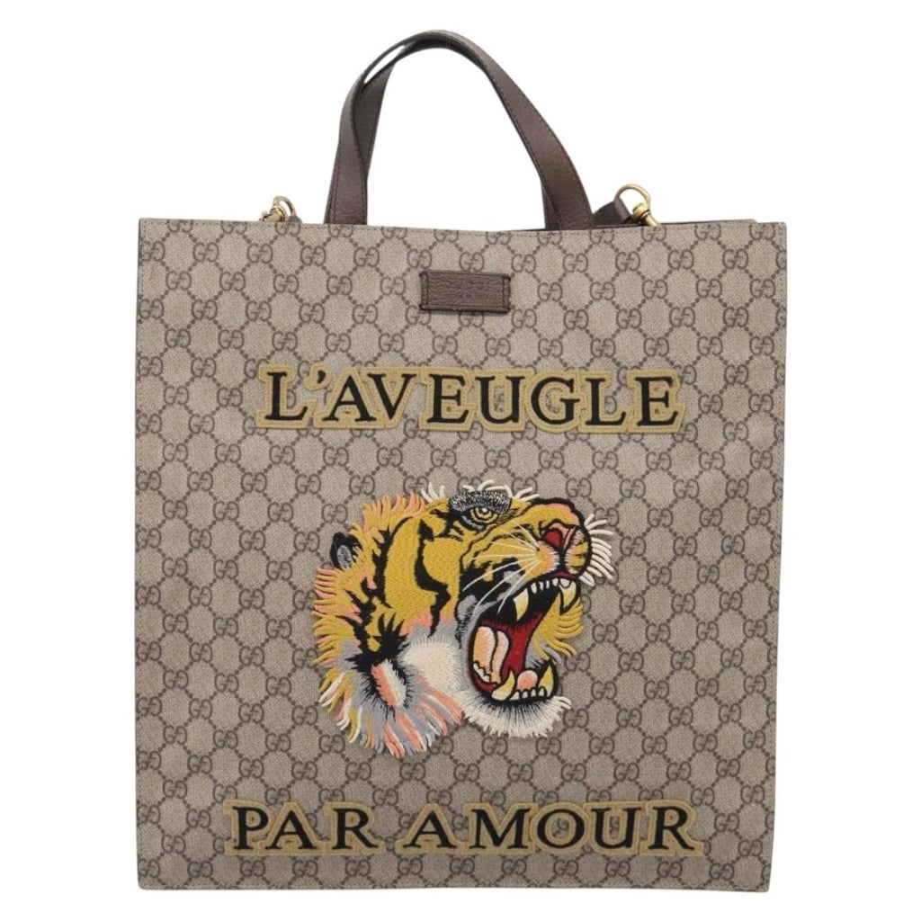 GUCCI GG Supreme Tote Bag PVC 2way Beige Gold 450950 Auth BA15961V