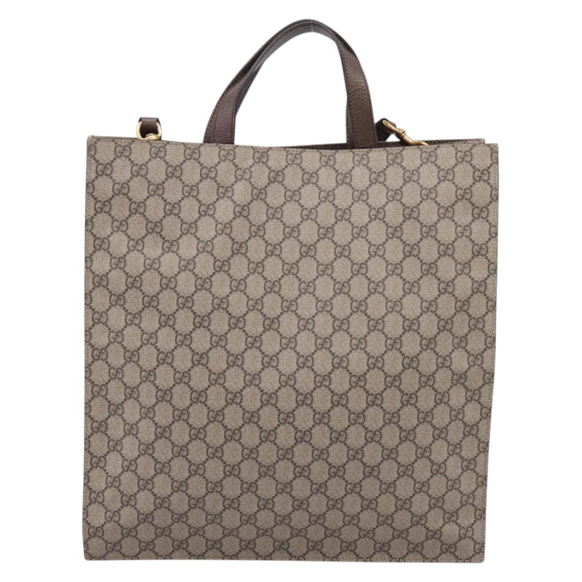 GUCCI GG Supreme Tote Bag PVC 2way Beige Gold 450950 Auth BA15961V