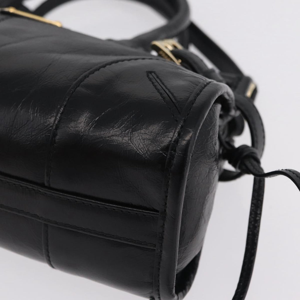 PRADA Hand Bag Leather 2way Black Gold Auth BA15993SAM
