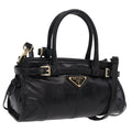 PRADA Hand Bag Leather 2way Black Gold Auth BA15993SAM