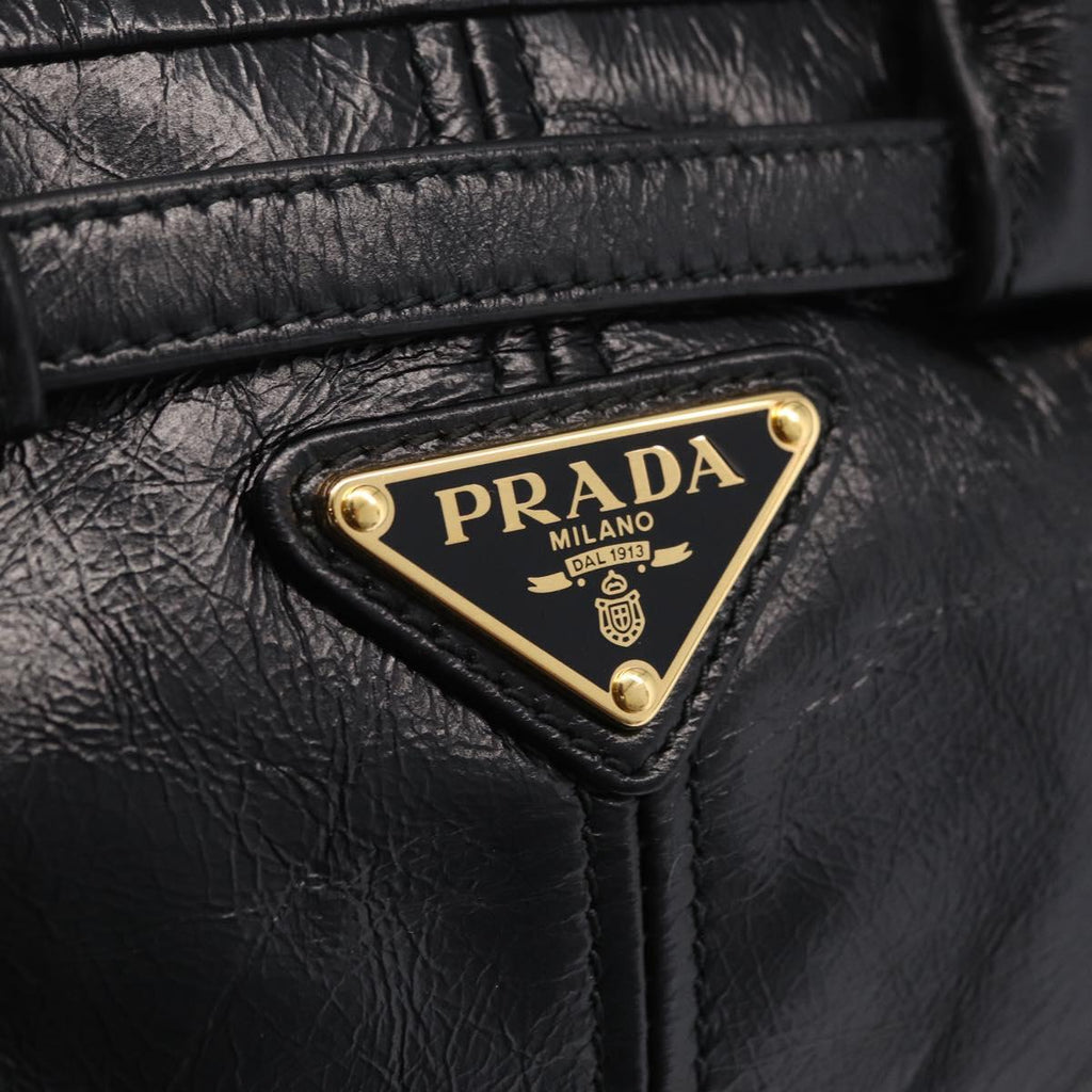 PRADA Hand Bag Leather 2way Black Gold Auth BA15993SAM