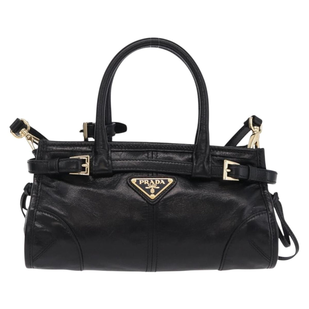 PRADA Hand Bag Leather 2way Black Gold Auth BA15993SAM