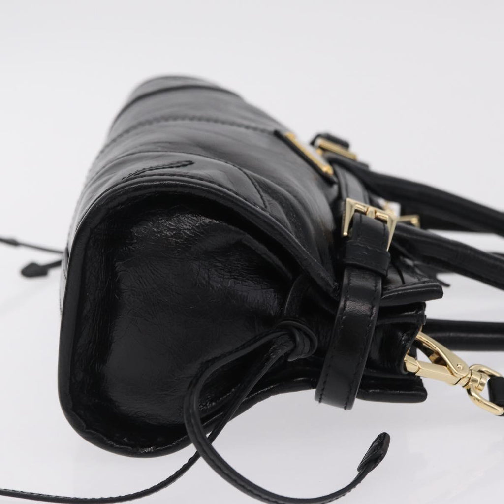 PRADA Hand Bag Leather 2way Black Gold Auth BA15993SAM
