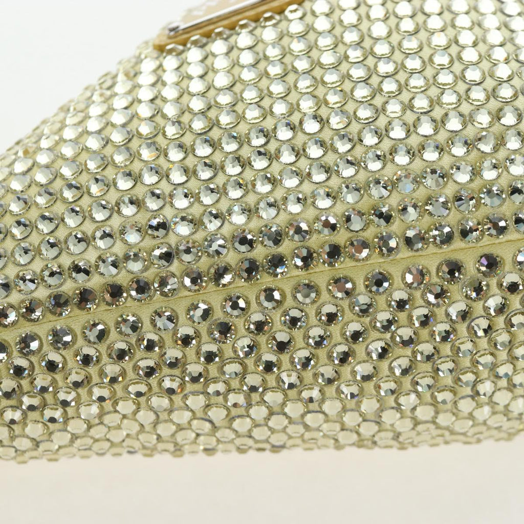 PRADA Shoulder Bag Satin Rhinestones Gold Auth BA16050M