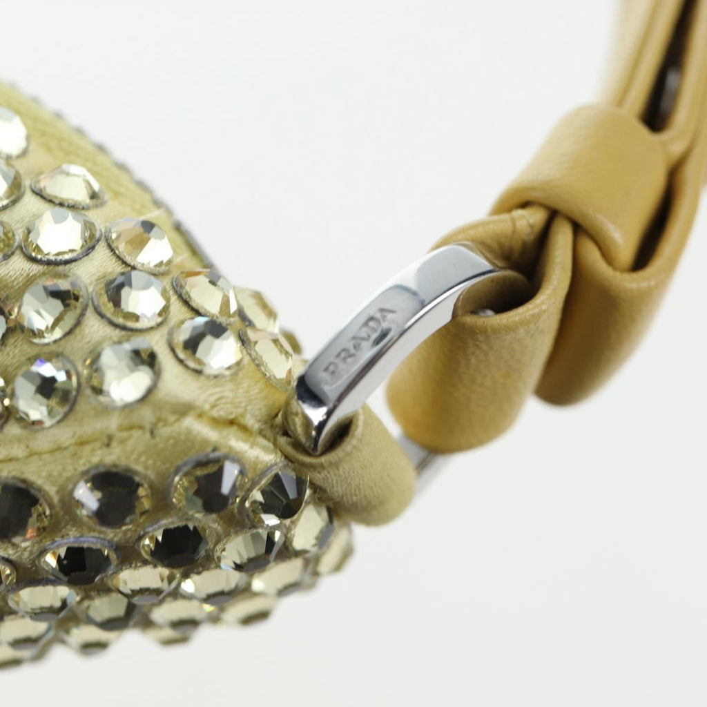 PRADA Shoulder Bag Satin Rhinestones Gold Auth BA16050M