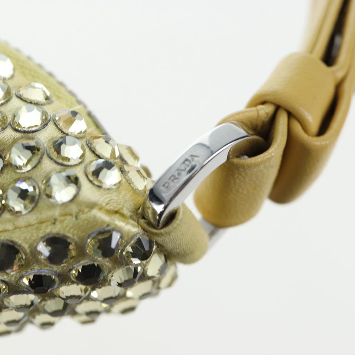 PRADA Shoulder Bag Satin Rhinestones Gold Auth BA16050M