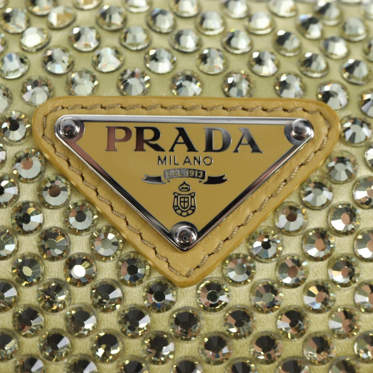 PRADA Shoulder Bag Satin Rhinestones Gold Auth BA16050M