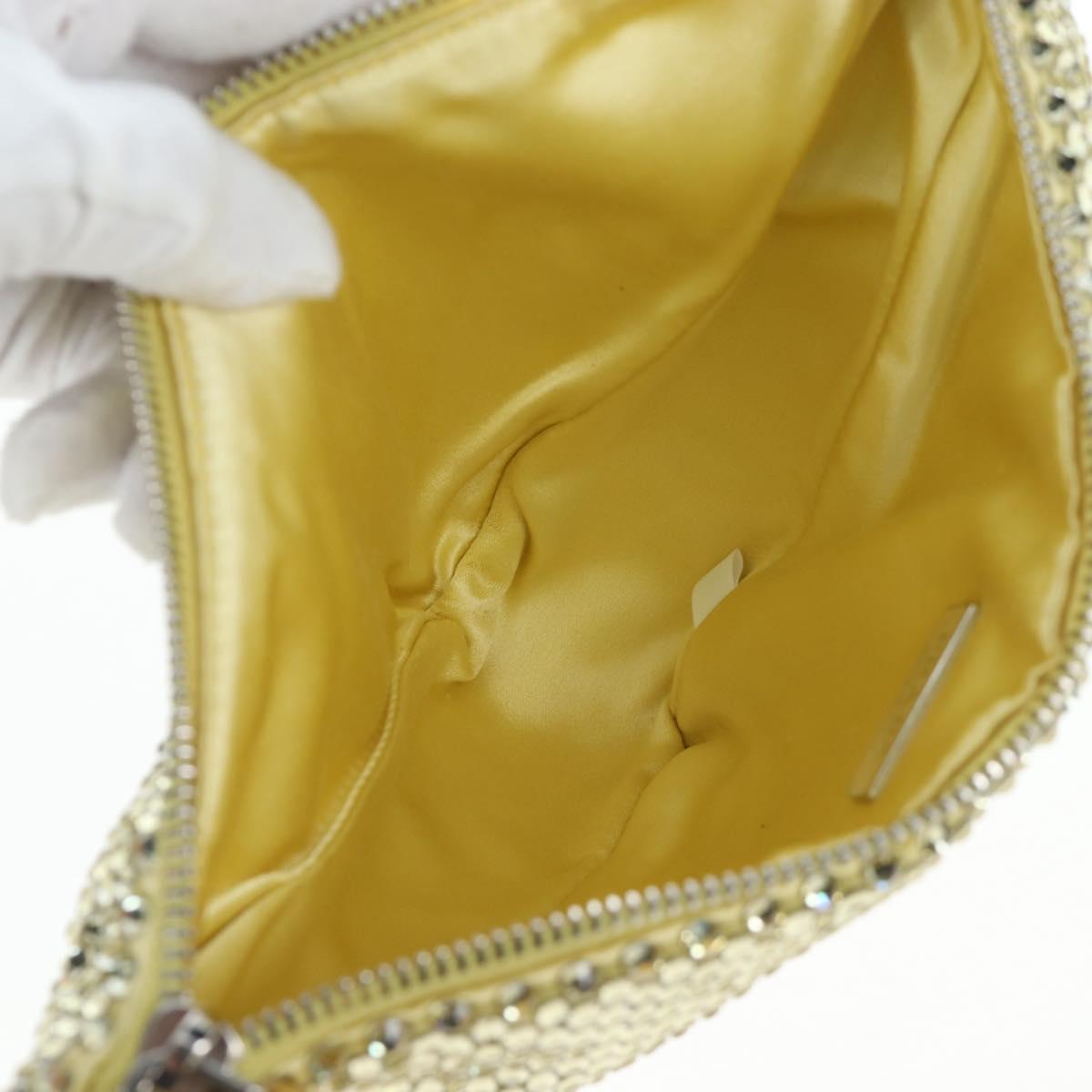 PRADA Shoulder Bag Satin Rhinestones Gold Auth BA16050M