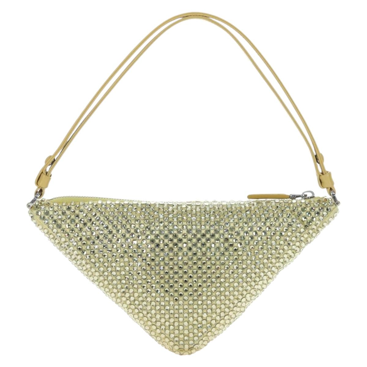 PRADA Shoulder Bag Satin Rhinestones Gold Auth BA16050M