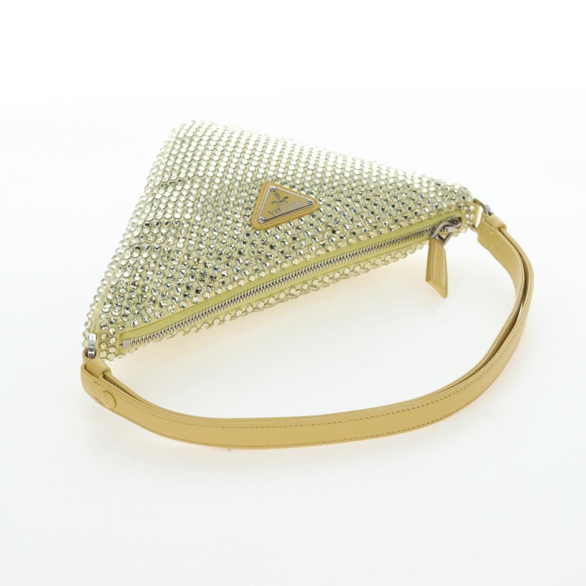 PRADA Shoulder Bag Satin Rhinestones Gold Auth BA16050M