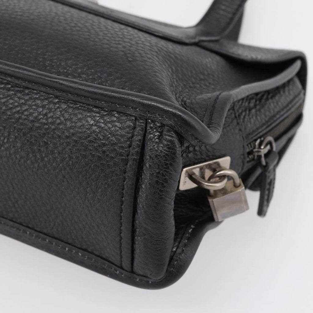 PRADA Tote Bag Leather Black Silver Auth BA16052A