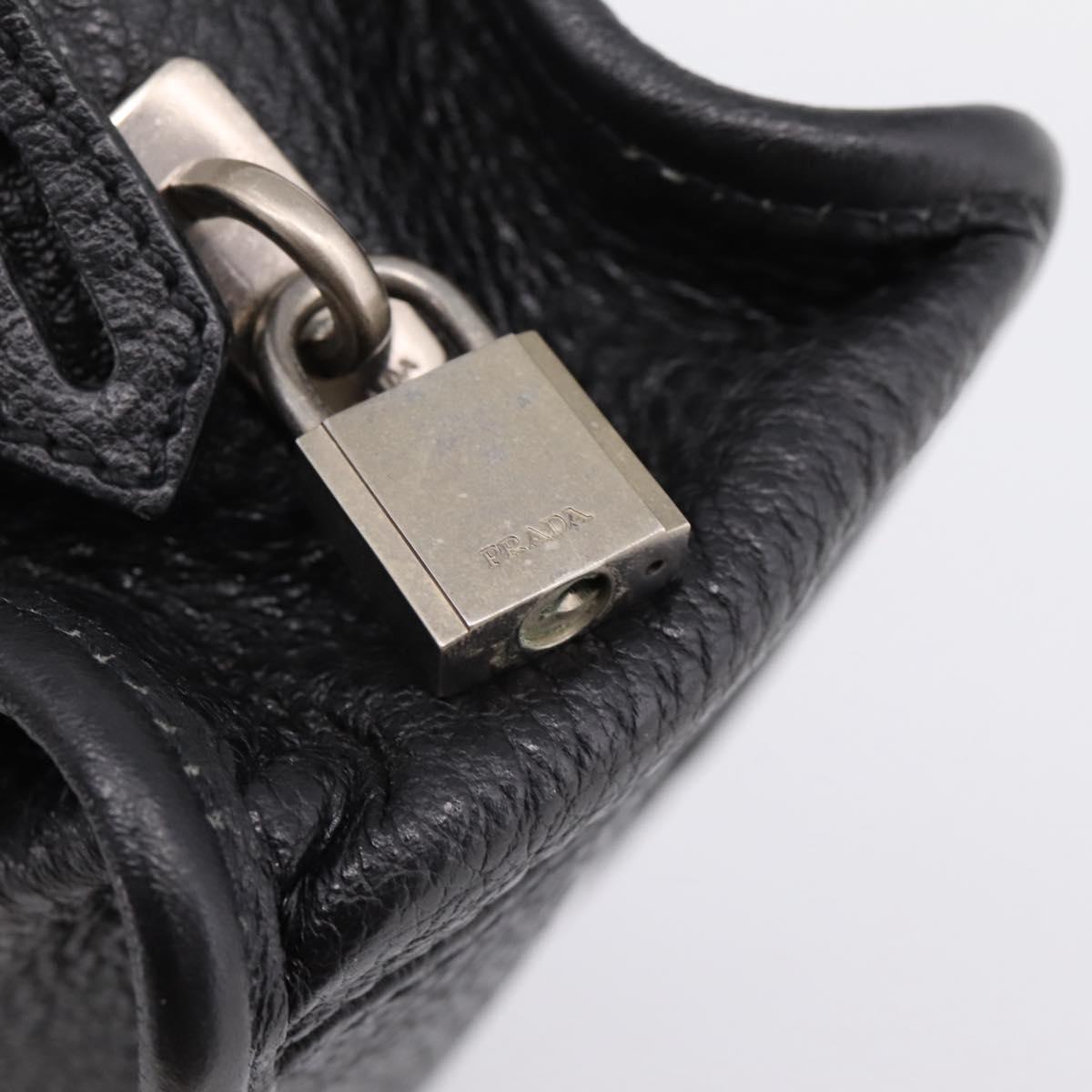 PRADA Tote Bag Leather Black Silver Auth BA16052A