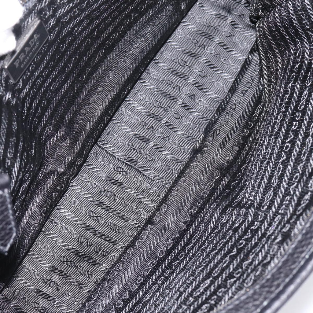 PRADA Tote Bag Leather Black Silver Auth BA16052A