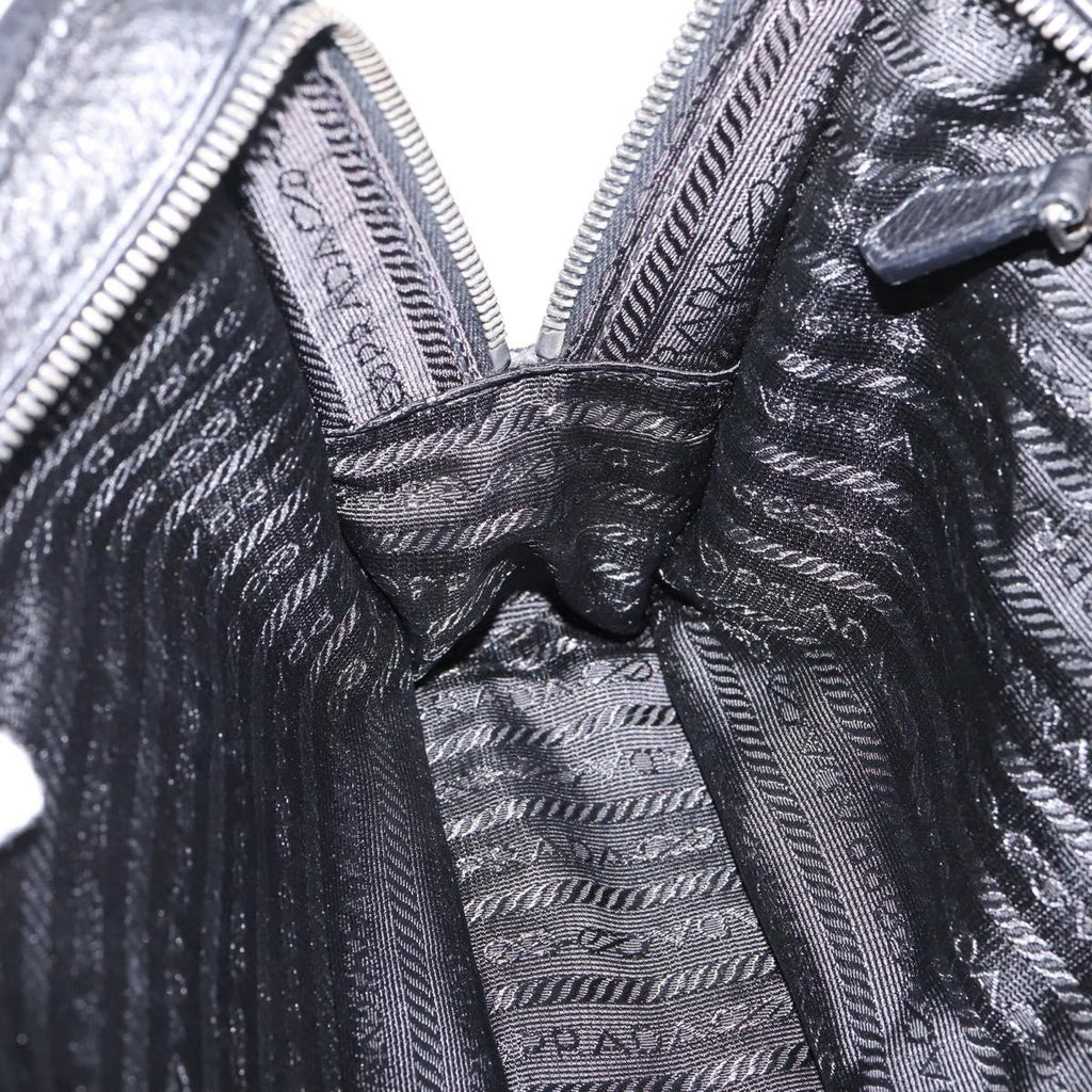 PRADA Tote Bag Leather Black Silver Auth BA16052A